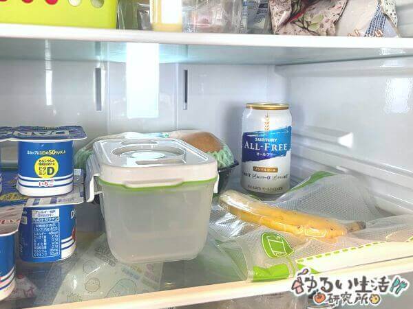 冷蔵庫内でのフォーサ容器と袋の様子
